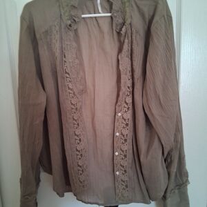 Free People Lace Trim Button-Up Blouse